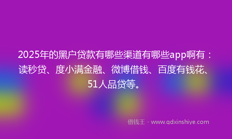 2025年的黑户贷款有哪些渠道有哪些app啊有：读秒贷、度小满金融、微博借钱、百度有钱花、51人品贷等。