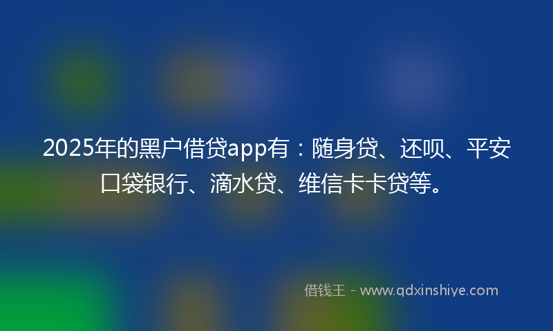 2025年的黑户借贷app有：随身贷、还呗、平安口袋银行、滴水贷、维信卡卡贷等。