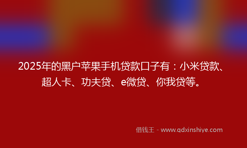 2025年的黑户苹果手机贷款口子有：小米贷款、超人卡、功夫贷、e微贷、你我贷等。