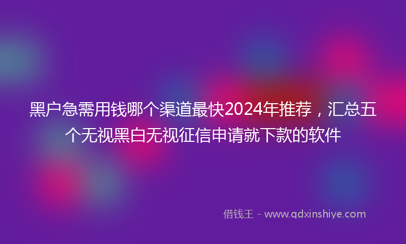 黑户急需用钱哪个渠道最快2024年推荐，汇总五个无视黑白无视征信申请就下款的软件