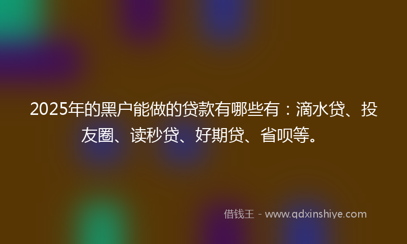 2025年的黑户能做的贷款有哪些有：滴水贷、投友圈、读秒贷、好期贷、省呗等。