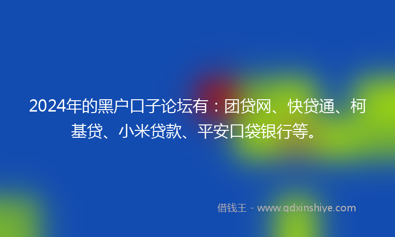2024年的黑户口子论坛有：团贷网、快贷通、柯基贷、小米贷款、平安口袋银行等。