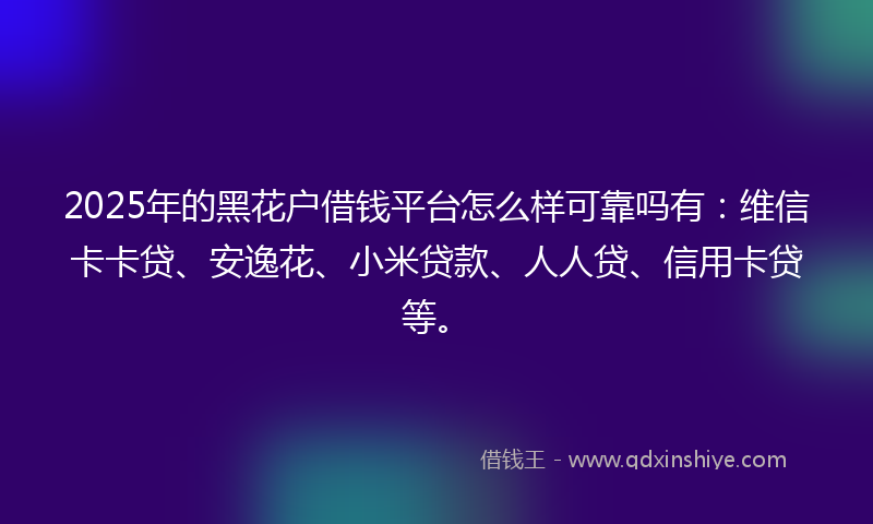 2025年的黑花户借钱平台怎么样可靠吗有：维信卡卡贷、安逸花、小米贷款、人人贷、信用卡贷等。