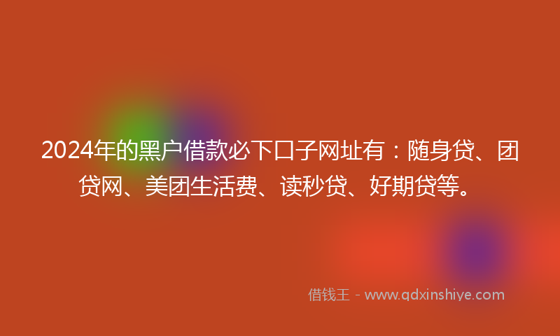 2024年的黑户借款必下口子网址有：随身贷、团贷网、美团生活费、读秒贷、好期贷等。