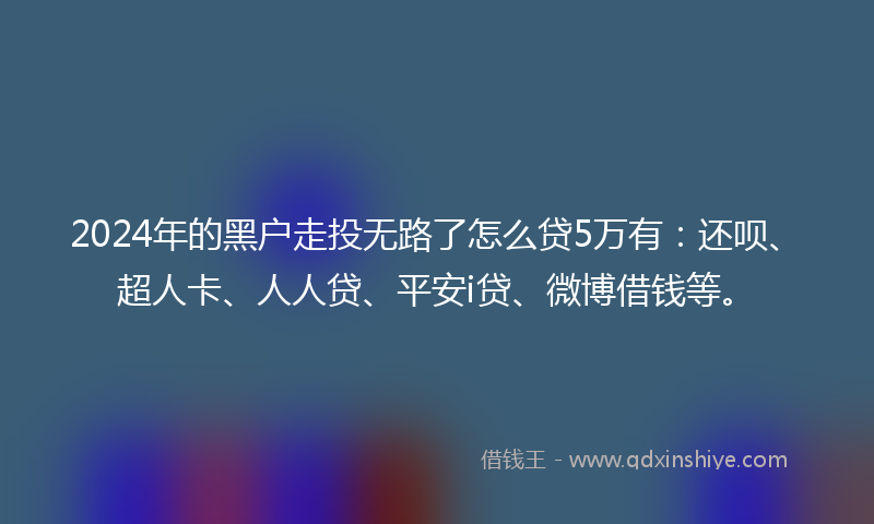 2024年的黑户走投无路了怎么贷5万有：还呗、超人卡、人人贷、平安i贷、微博借钱等。
