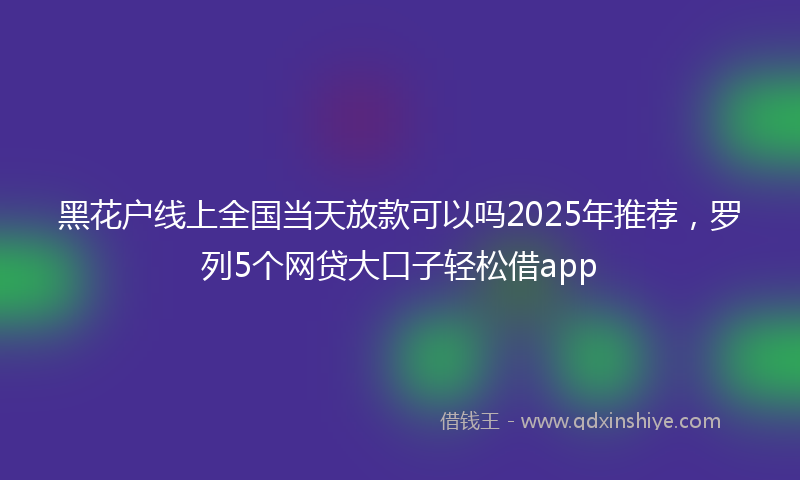 黑花户线上全国当天放款可以吗2025年推荐，罗列5个网贷大口子轻松借app