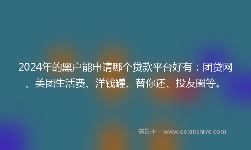 2024年的黑户能申请哪个贷款平台好有：团贷网、美团生活费、洋钱罐、替你还、投友圈等。