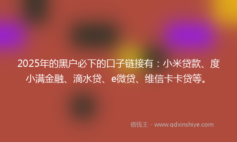 2025年的黑户必下的口子链接有：小米贷款、度小满金融、滴水贷、e微贷、维信卡卡贷等。