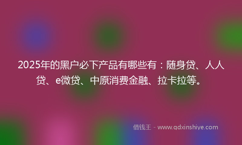 2025年的黑户必下产品有哪些有：随身贷、人人贷、e微贷、中原消费金融、拉卡拉等。