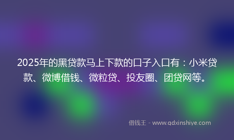 2025年的黑贷款马上下款的口子入口有：小米贷款、微博借钱、微粒贷、投友圈、团贷网等。