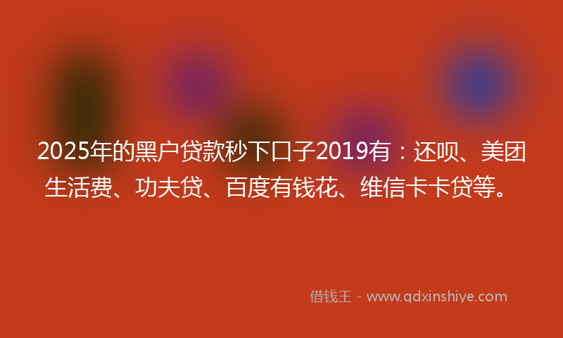 2025年的黑户贷款秒下口子2019有：还呗、美团生活费、功夫贷、百度有钱花、维信卡卡贷等。