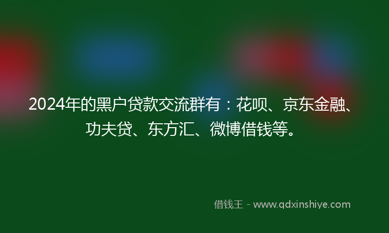 2024年的黑户贷款交流群有：花呗、京东金融、功夫贷、东方汇、微博借钱等。