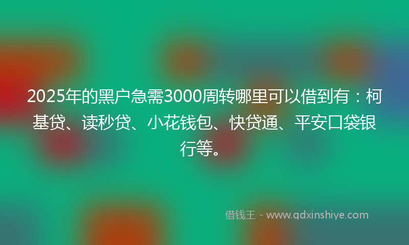 2025年的黑户急需3000周转哪里可以借到有：柯基贷、读秒贷、小花钱包、快贷通、平安口袋银行等。