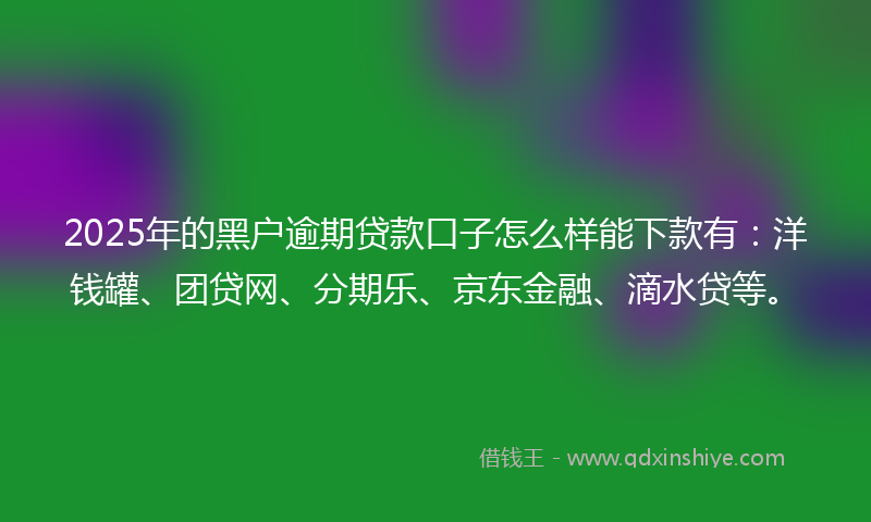2025年的黑户逾期贷款口子怎么样能下款有：洋钱罐、团贷网、分期乐、京东金融、滴水贷等。