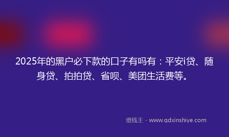 2025年的黑户必下款的口子有吗有：平安i贷、随身贷、拍拍贷、省呗、美团生活费等。