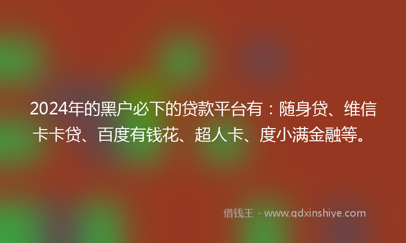 2024年的黑户必下的贷款平台有：随身贷、维信卡卡贷、百度有钱花、超人卡、度小满金融等。