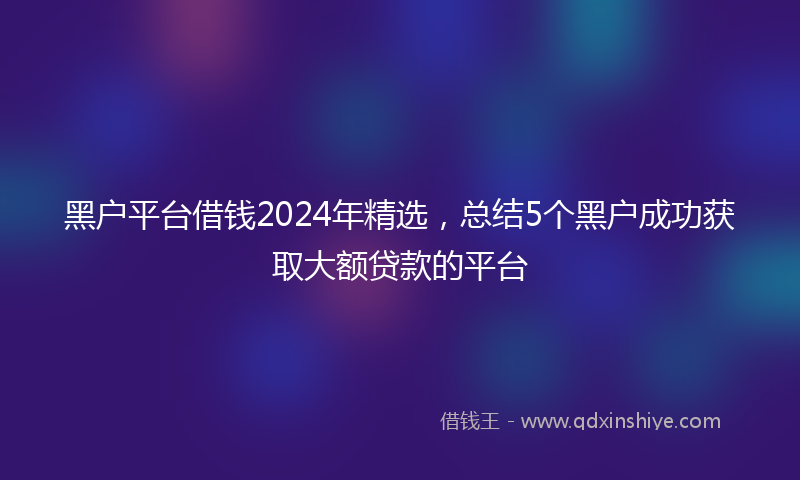 黑户平台借钱2024年精选，总结5个黑户成功获取大额贷款的平台