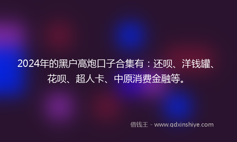 2024年的黑户高炮口子合集有：还呗、洋钱罐、花呗、超人卡、中原消费金融等。