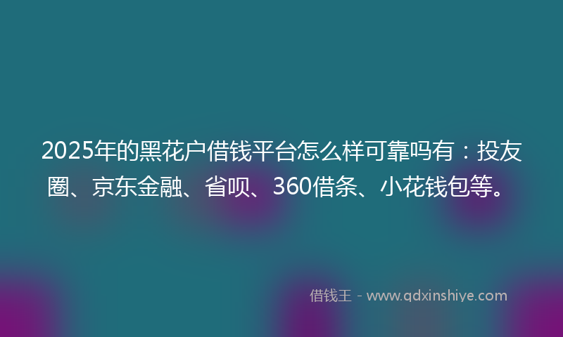 2025年的黑花户借钱平台怎么样可靠吗有：投友圈、京东金融、省呗、360借条、小花钱包等。