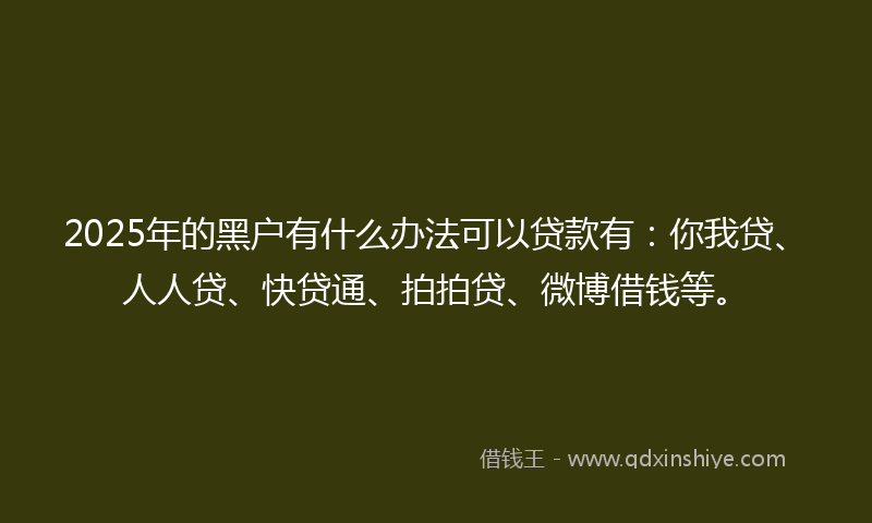 2025年的黑户有什么办法可以贷款有：你我贷、人人贷、快贷通、拍拍贷、微博借钱等。