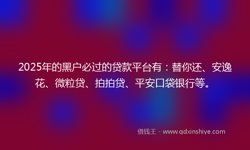 2025年的黑户必过的贷款平台有：替你还、安逸花、微粒贷、拍拍贷、平安口袋银行等。