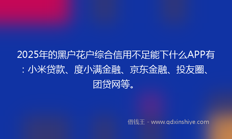2025年的黑户花户综合信用不足能下什么APP有：小米贷款、度小满金融、京东金融、投友圈、团贷网等。