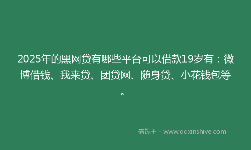 2025年的黑网贷有哪些平台可以借款19岁有：微博借钱、我来贷、团贷网、随身贷、小花钱包等。