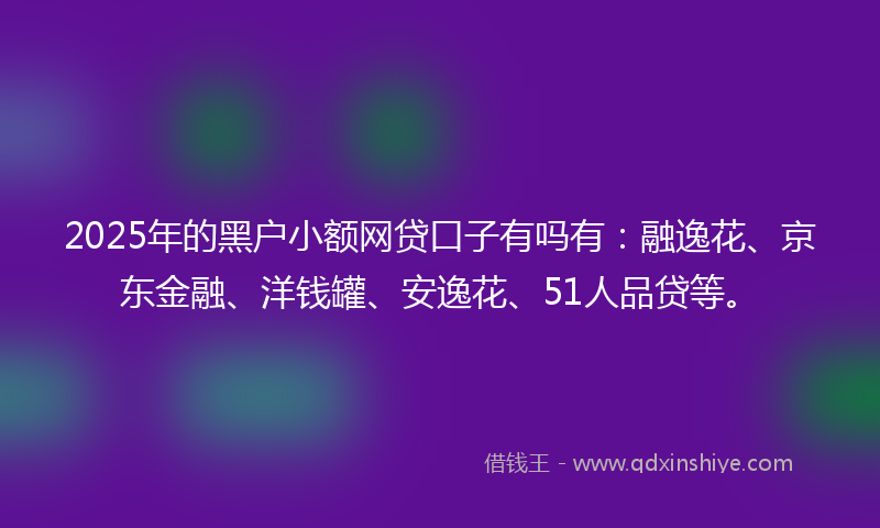 2025年的黑户小额网贷口子有吗有：融逸花、京东金融、洋钱罐、安逸花、51人品贷等。