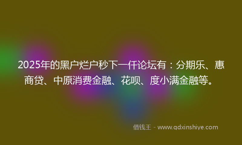 2025年的黑户烂户秒下一仟论坛有：分期乐、惠商贷、中原消费金融、花呗、度小满金融等。