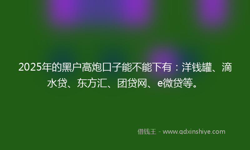 2025年的黑户高炮口子能不能下有：洋钱罐、滴水贷、东方汇、团贷网、e微贷等。