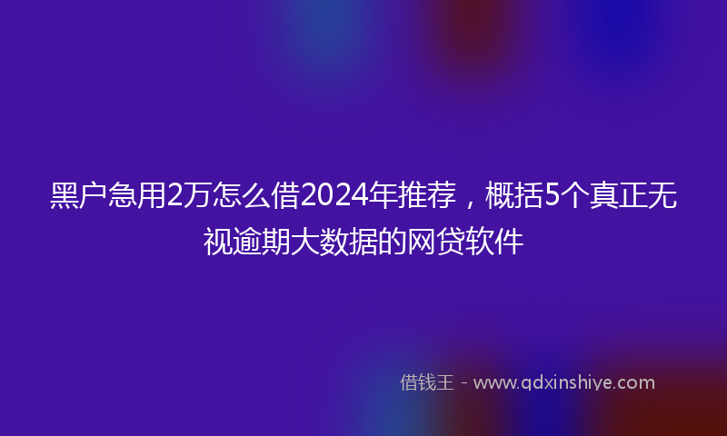 黑户急用2万怎么借2024年推荐，概括5个真正无视逾期大数据的网贷软件