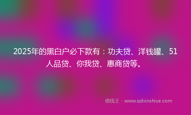 2025年的黑白户必下款有：功夫贷、洋钱罐、51人品贷、你我贷、惠商贷等。