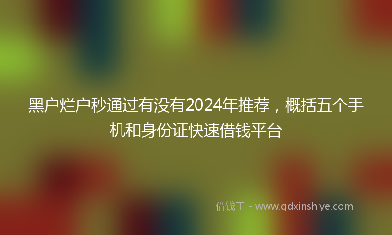 黑户烂户秒通过有没有2024年推荐，概括五个手机和身份证快速借钱平台