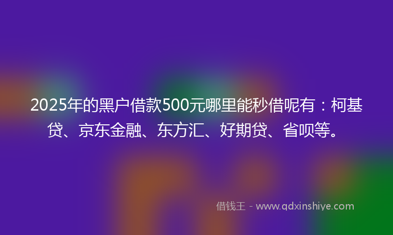 2025年的黑户借款500元哪里能秒借呢有：柯基贷、京东金融、东方汇、好期贷、省呗等。