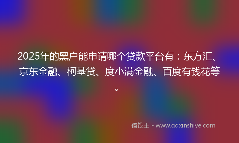 2025年的黑户能申请哪个贷款平台有：东方汇、京东金融、柯基贷、度小满金融、百度有钱花等。