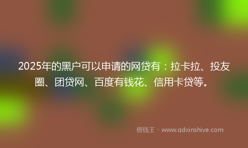 2025年的黑户可以申请的网贷有：拉卡拉、投友圈、团贷网、百度有钱花、信用卡贷等。