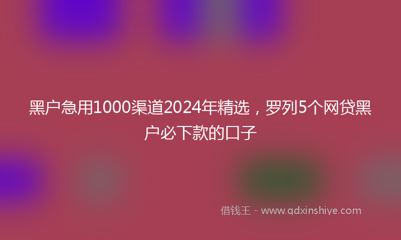 黑户急用1000渠道2024年精选，罗列5个网贷黑户必下款的口子