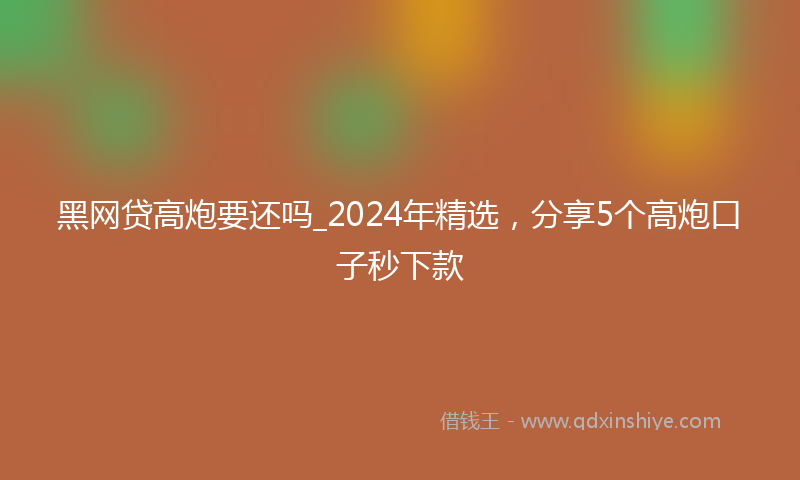 黑网贷高炮要还吗_2024年精选，分享5个高炮口子秒下款
