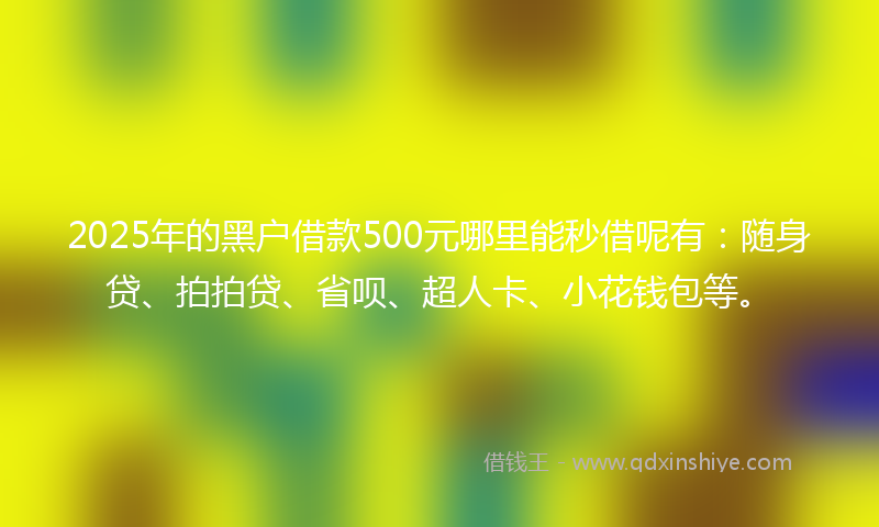 2025年的黑户借款500元哪里能秒借呢有：随身贷、拍拍贷、省呗、超人卡、小花钱包等。