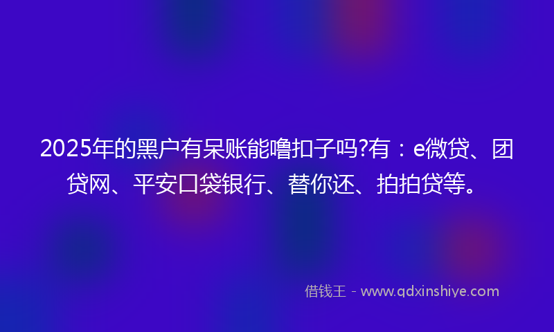 2025年的黑户有呆账能噜扣子吗?有：e微贷、团贷网、平安口袋银行、替你还、拍拍贷等。