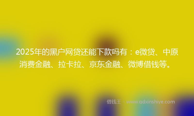 2025年的黑户网贷还能下款吗有：e微贷、中原消费金融、拉卡拉、京东金融、微博借钱等。
