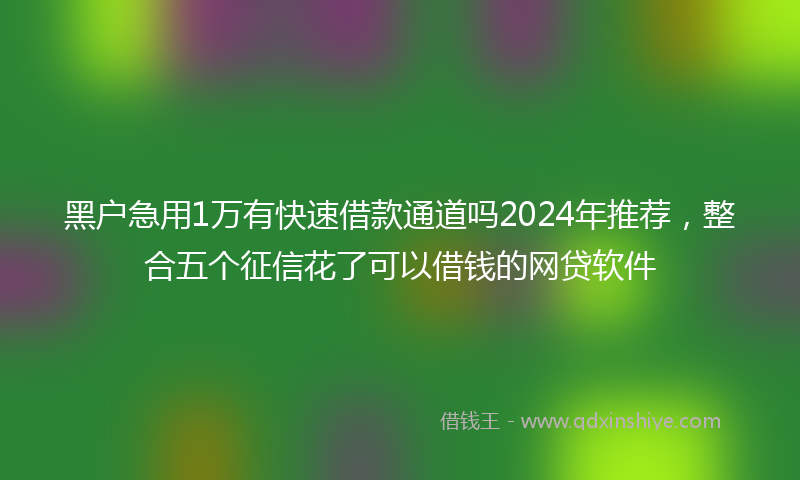 黑户急用1万有快速借款通道吗2024年推荐，整合五个征信花了可以借钱的网贷软件