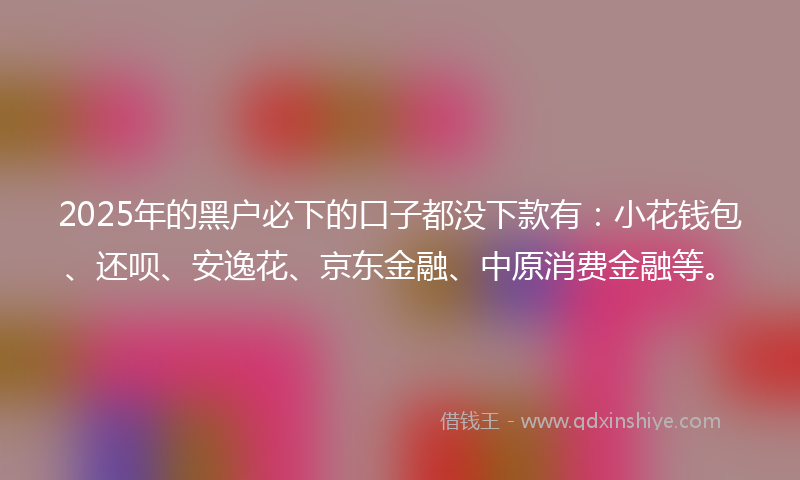 2025年的黑户必下的口子都没下款有：小花钱包、还呗、安逸花、京东金融、中原消费金融等。