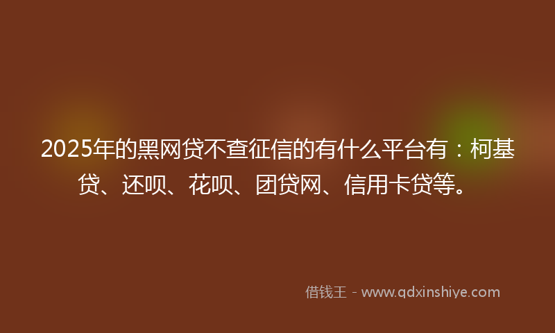 2025年的黑网贷不查征信的有什么平台有：柯基贷、还呗、花呗、团贷网、信用卡贷等。