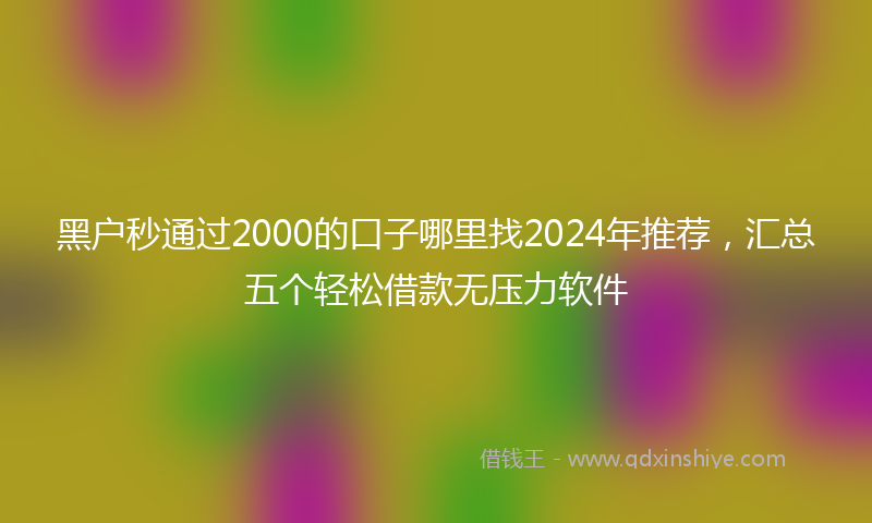 黑户秒通过2000的口子哪里找2024年推荐，汇总五个轻松借款无压力软件