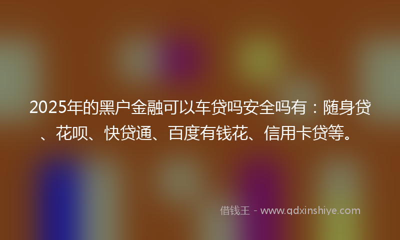 2025年的黑户金融可以车贷吗安全吗有：随身贷、花呗、快贷通、百度有钱花、信用卡贷等。