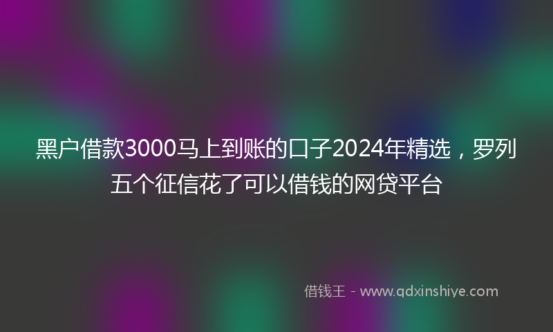 黑户借款3000马上到账的口子2024年精选，罗列五个征信花了可以借钱的网贷平台