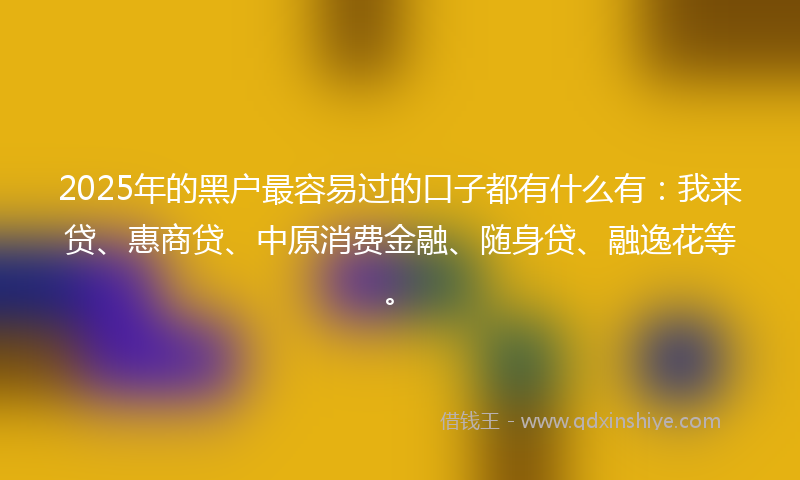 2025年的黑户最容易过的口子都有什么有：我来贷、惠商贷、中原消费金融、随身贷、融逸花等。