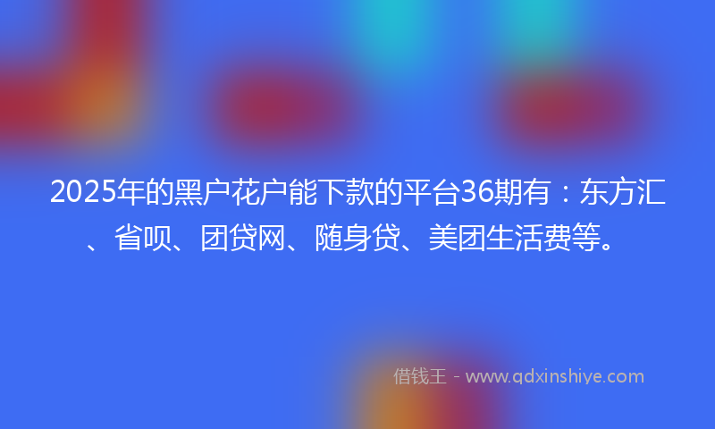 2025年的黑户花户能下款的平台36期有：东方汇、省呗、团贷网、随身贷、美团生活费等。