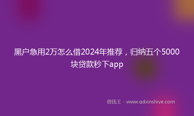 黑户急用2万怎么借2024年推荐，归纳五个5000块贷款秒下app